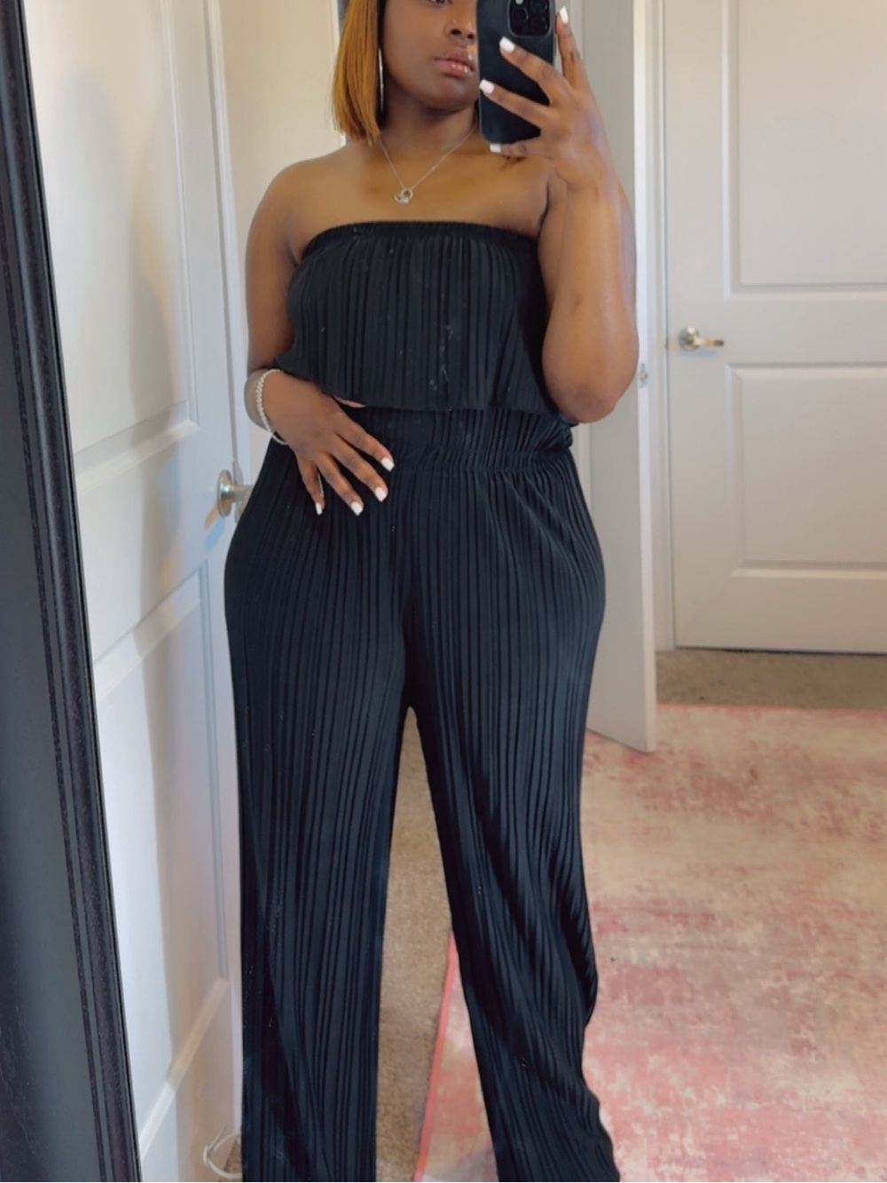 Bandeau Pleated Wide-Leg Jumpsuit - Black